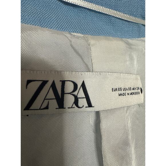 Zara Women's Blue Double Brestaed Long Sleeve Noct Collar Blazer Coat Jacket XS - Picture 3 of 5